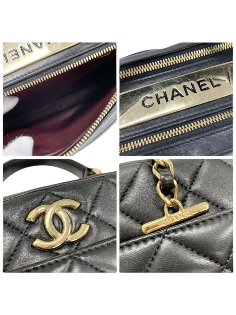 Chanel Trendy CC Bowling Bag Lambskin Black Gold Quilted Goro CC Logo Chain